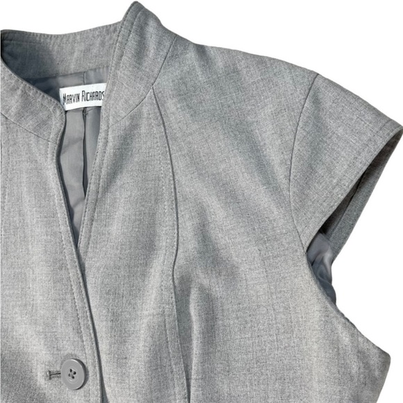 Marvin Richards light grey button down short cap sleeve belted midi dress EUC - Picture 3 of 16